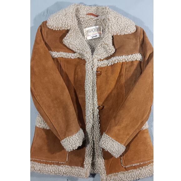 Vintage 70's Schott Rancher Shearling Coat Women 6 Suede Western Sherpa Jacket - Picture 1 of 8